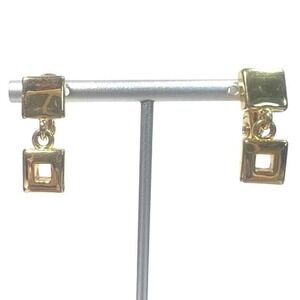 Vintage Monet Geometric‎ Earrings 1" Dangle Clip on  Square Gold tone